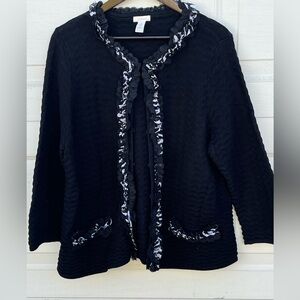 Chico's Black Cardigan with Black & White Trim